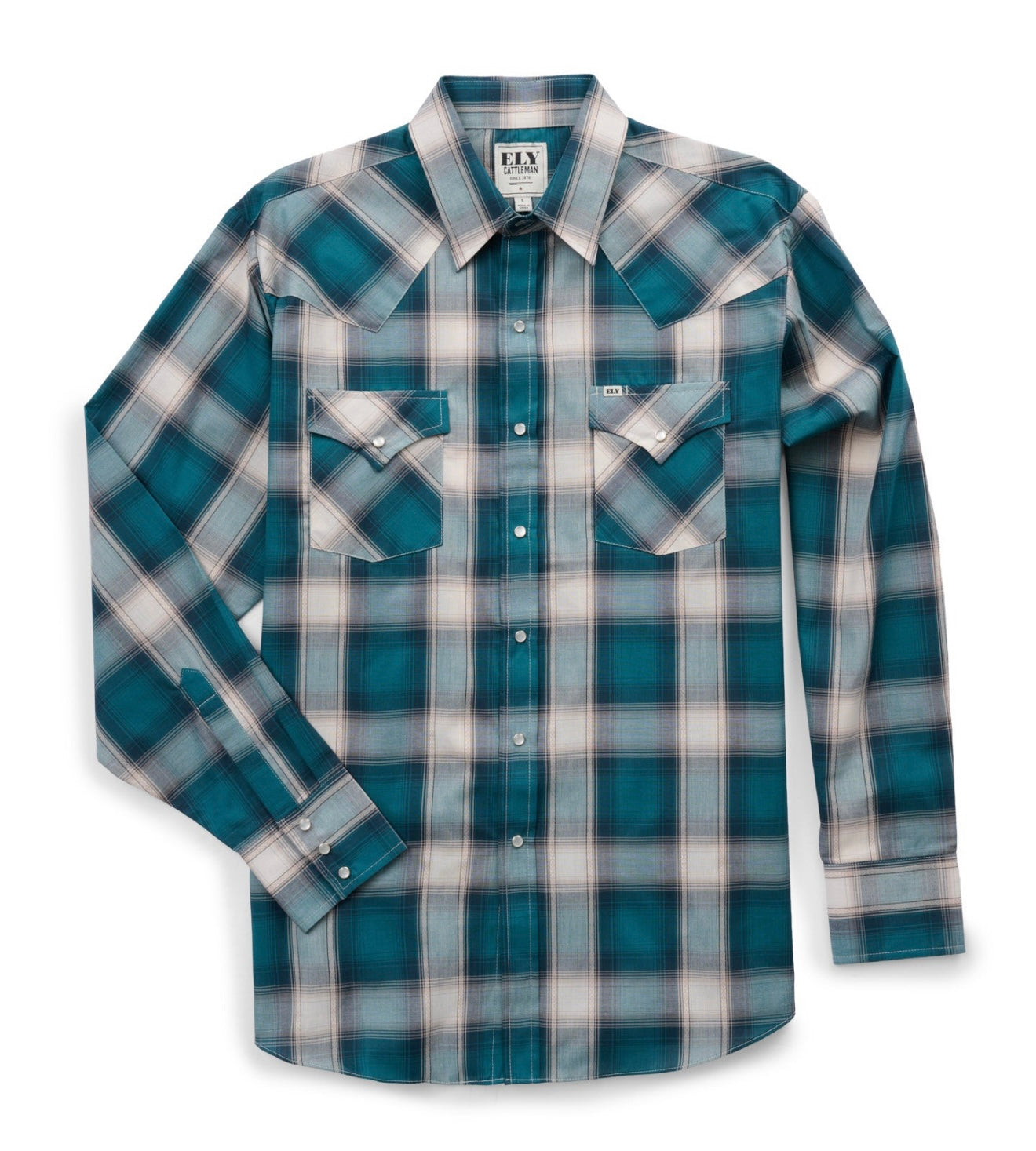 Men's Ely Cattleman Long Sleeve Textured Plaid Western Snap Shirt