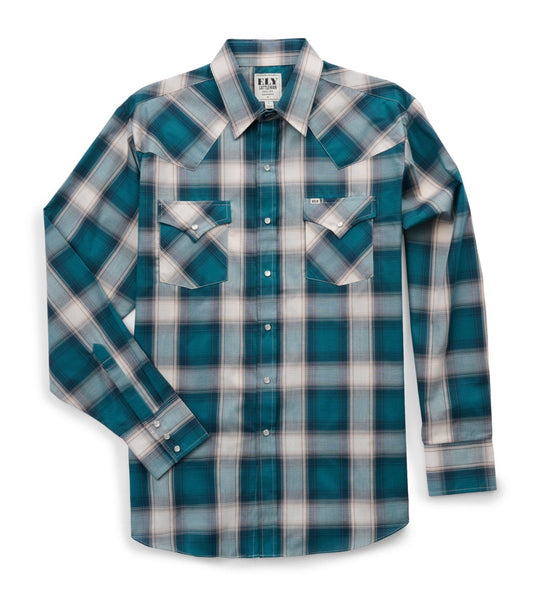 Men's Ely Cattleman Long Sleeve Textured Plaid Western Snap Shirt