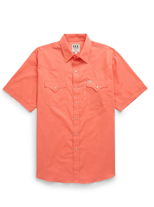 Men's Ely Cattleman Short Sleeve Solid Coral Western Shirt