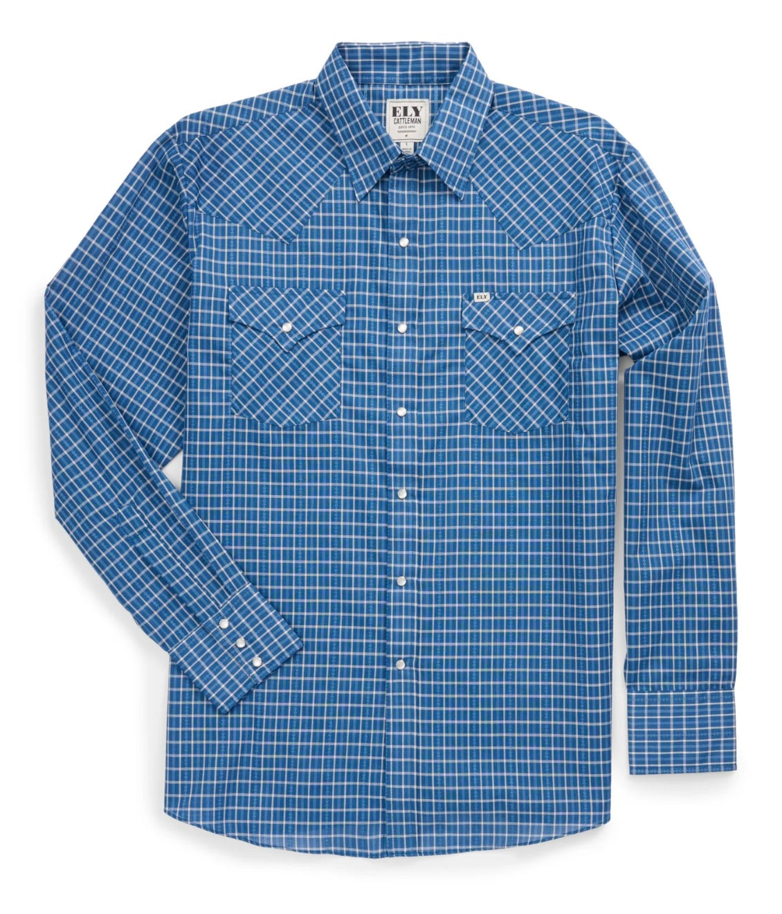 Men's Ely Cattleman Long Sleeve Barbed Wire Plaid Western Snap Shirt