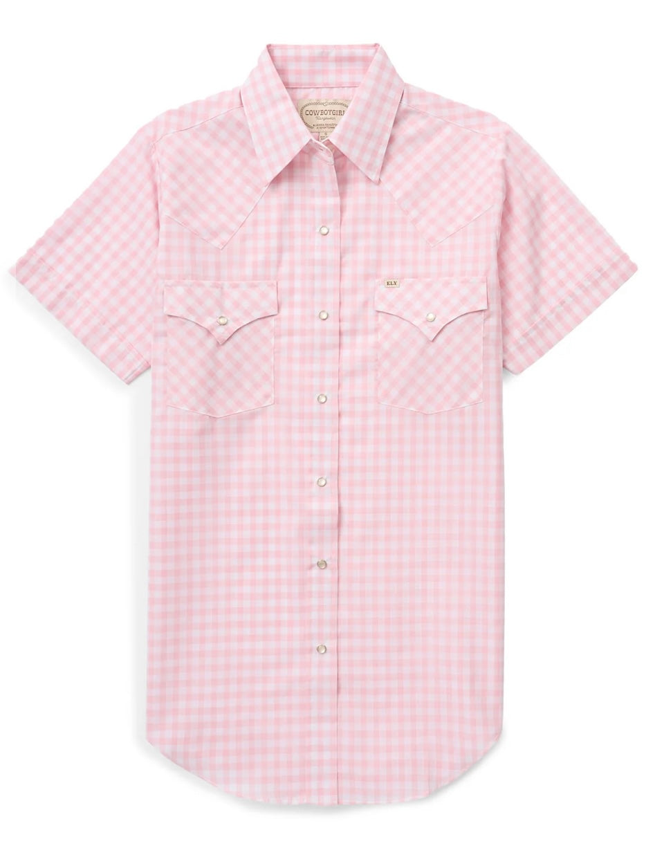 Women's Ely Cattleman Cowboygirl Blossom Pink Gingham Short Sleeve Shirt